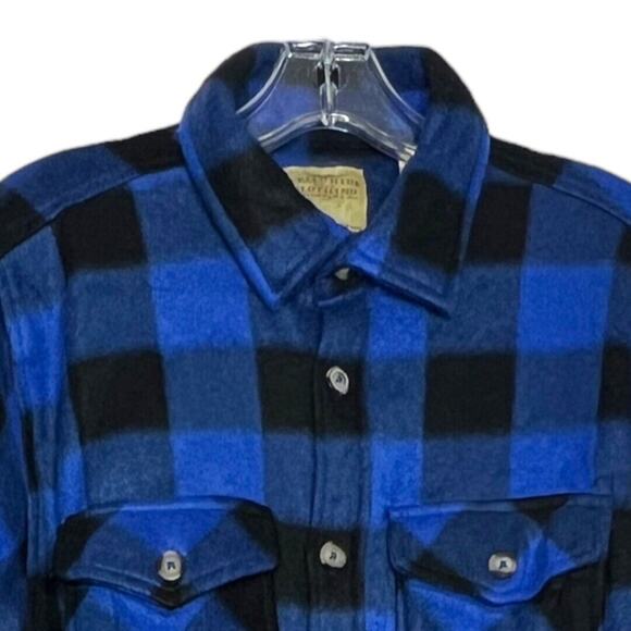 Telluride Shirt Mens Medium Blue Black Buffalo Plaid Fleece Shacket Pockets - Picture 3 of 7